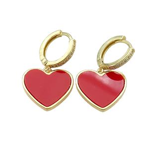 Copper Hoop Earring Pave Zircon Red Agate Heart Gold Plated, approx 16mm, 14mm dia [FN33914]