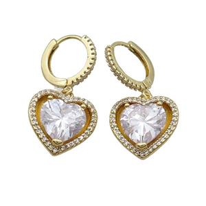 Copper Hoop Earring Pave Clear Crystal Heart Gold Plated, approx 15mm, 14mm dia [FN33917]