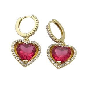 Copper Hoop Earring Pave Red Crystal Heart Gold Plated, approx 15mm, 14mm dia [FN33921]