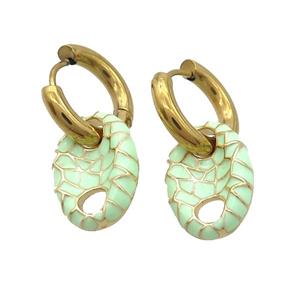 Copper Hoop Earring Green Enamel PigNose Gold Plated, approx 12-18mm, 16mm dia [FN33923]