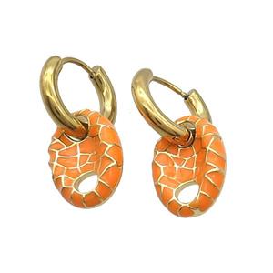 Copper Hoop Earring Orange Enamel PigNose Gold Plated, approx 12-18mm, 16mm dia [FN33924]
