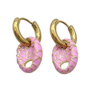 Copper Hoop Earring Pink Enamel PigNose Gold Plated, approx 12-18mm, 16mm dia [FN33925]