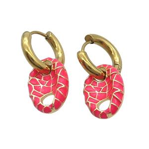 Copper Hoop Earring Red Enamel PigNose Gold Plated, approx 12-18mm, 16mm dia [FN33926]