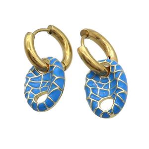 Copper Hoop Earring Blue Enamel PigNose Gold Plated, approx 12-18mm, 16mm dia [FN33929]