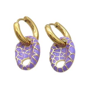 Copper Hoop Earring Lavender Enamel PigNose Gold Plated, approx 12-18mm, 16mm dia [FN33930]