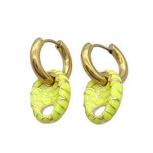 Copper Hoop Earring Yellow Enamel PigNose Gold Plated, approx 12-18mm, 16mm dia [FN33931]