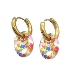 Copper Hoop Earring Multicolor Enamel PigNose Gold Plated, approx 12-18mm, 16mm dia [FN33932]