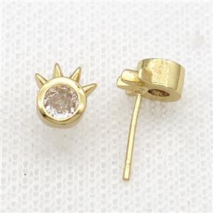 Copper Stud Earring Pave Zircon Gold Plated, approx 7.5-8.5mm [FN33937]