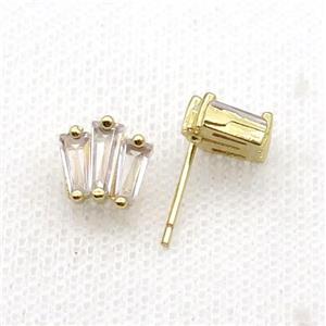 Copper Stud Earring Pave Zircon Gold Plated, approx 8-9mm [FN33942]