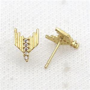 Copper Stud Earring Pave Zircon Gold Plated, approx 8-11mm [FN33945]