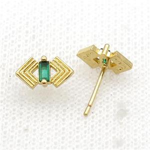 Copper Stud Earring Pave Zircon Gold Plated, approx 6-11mm [FN33946]