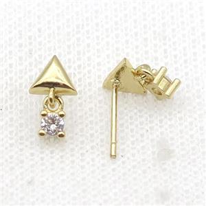 Copper Stud Earring Pave Zircon Gold Plated, approx 6.5-12mm [FN33947]