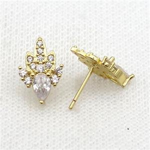 Copper Stud Earring Pave Zircon Gold Plated, approx 10-16mm [FN33949]