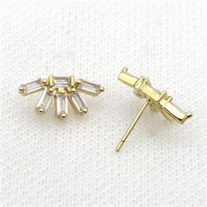 Copper Stud Earring Pave Zircon Gold Plated, approx 8.5-17mm [FN33950]
