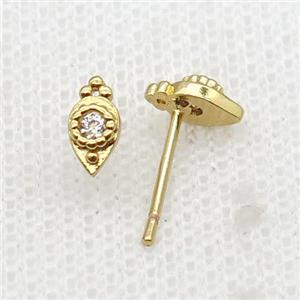 Copper Stud Earring Pave Zircon Gold Plated, approx 3.5-7mm [FN33954]