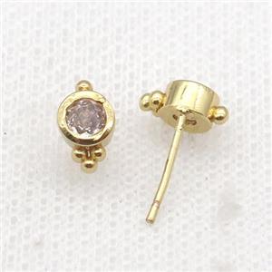 Copper Stud Earring Pave Zircon Gold Plated, approx 5.5mm [FN33955]