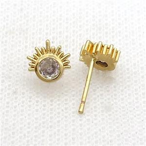 Copper Stud Earring Pave Zircon Gold Plated, approx 8mm [FN33961]