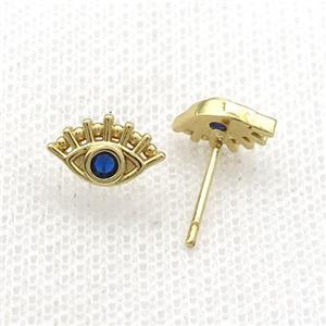 Copper Stud Earring Pave Zircon Eye Gold Plated, approx 6-10mm [FN33966]