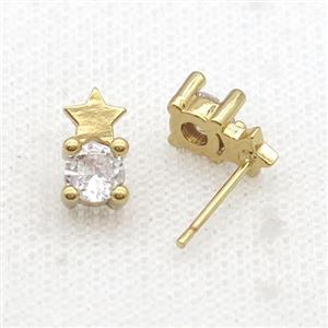 Copper Stud Earring Pave Zircon Gold Plated, approx 5.5-10mm [FN33967]