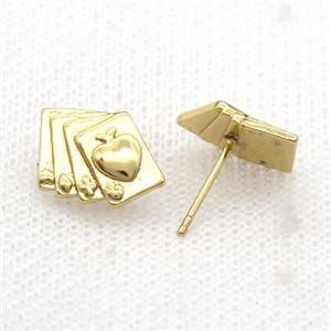 Copper Stud Earring Pave Zircon Card Gold Plated, approx 10-15mm [FN33969]