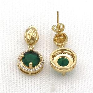 Copper Stud Earring Pave Zircon Green Crystal Gold Plated, approx 12mm, 7-9mm [FN33971]