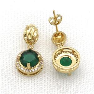 Copper Stud Earring Pave Zircon Green Crystal Gold Plated, approx 14mm, 7-9mm [FN33978]