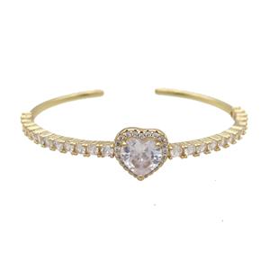 Copper Heart Bangle Pave Zircon Crystal Gold Plated, approx 14mm, 50-60mm [FN33996]