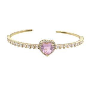Copper Heart Bangle Pave Zircon Pink Crystal Gold Plated, approx 14mm, 50-60mm [FN33997]