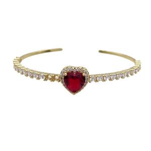 Copper Heart Bangle Pave Zircon Red Crystal Gold Plated, approx 14mm, 50-60mm [FN34000]