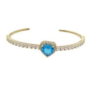 Copper Heart Bangle Pave Zircon Aqua Crystal Gold Plated, approx 14mm, 50-60mm [FN34001]