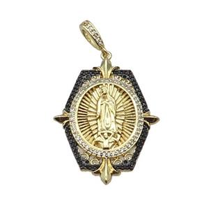 Copper Jesus Pendant Pave Black Zircon Religious Gold Plated, approx 28-40mm, 6-10mm [FN34022]