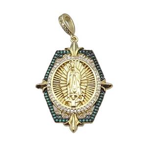 Copper Jesus Pendant Pave Green Zircon Religious Gold Plated, approx 28-40mm, 6-10mm [FN34024]