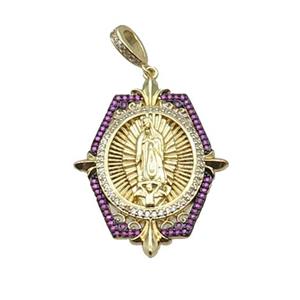 Copper Jesus Pendant Pave Hotpink Zircon Religious Gold Plated, approx 28-40mm, 6-10mm [FN34025]
