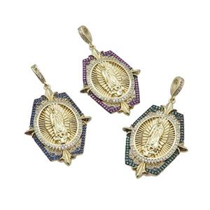 Copper Jesus Pendant Pave Zircon Religious Gold Plated Mixed, approx 28-40mm, 6-10mm [FN34026]