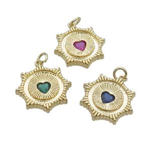Copper Sun Pendant Pave Crystal Heart Gold Plated Mixed, approx 20mm [FN34031]