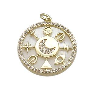 Copper Circle Pendant Pave Zircon Gold Plated, approx 23mm [FN34032]