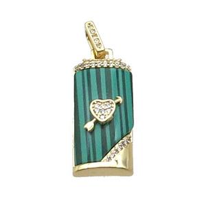 Copper Rectangle Pendant Pave Zircon Malachite Gold Plated, approx 11-28mm, 7mm [FN34033]