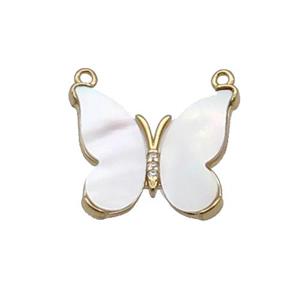 Copper Butterfly Pendant Pave White Shell Gold Plated, approx 18-20mm [FN34041]