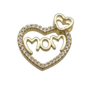 Copper Heart Pendant Pave Zircon MOM Gold Plated, approx 17mm [FN34042]