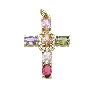 Copper Cross Pendant Pave Zircon Multicolor Gold Plated, approx 20-28mm [FN34043]