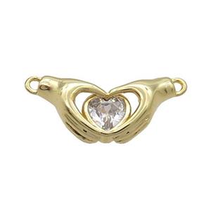 Copper Hand Heart Pendant Pave Crystal 2loops Gold Plated, approx 10-20mm [FN34044]