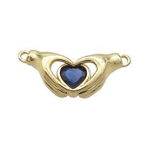 Copper Hand Heart Pendant Pave Blue Crystal 2loops Gold Plated, approx 10-20mm [FN34047]