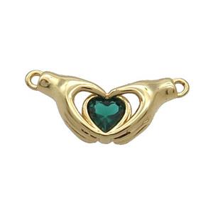 Copper Hand Heart Pendant Pave Green Crystal 2loops Gold Plated, approx 10-20mm [FN34048]