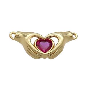 Copper Hand Heart Pendant Pave Red Crystal 2loops Gold Plated, approx 10-20mm [FN34049]