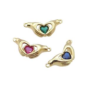 Copper Hand Heart Pendant Pave Crystal 2loops Gold Plated Mixed, approx 10-20mm [FN34050]