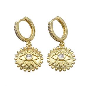 Copper Hoop Earring Pave Zircon Eye Gold Plated, approx 15mm, 14mm dia [FN34051]