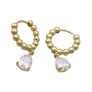 Copper Hoop Earring Pave Crystal Gold Plated, approx 5-8mm, 16mm dia [FN34052]
