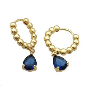 Copper Hoop Earring Pave Blue Crystal Gold Plated, approx 5-8mm, 16mm dia [FN34053]