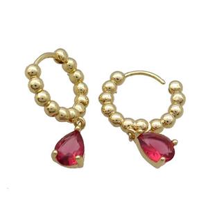 Copper Hoop Earring Pave Red Crystal Gold Plated, approx 5-8mm, 16mm dia [FN34054]