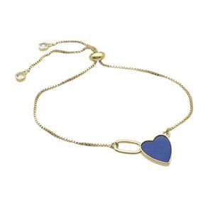 Copper Bracelet Blue Lapis Heart Adjustable Gold Plated, approx 12-20mm, 22cm length [FN34057]